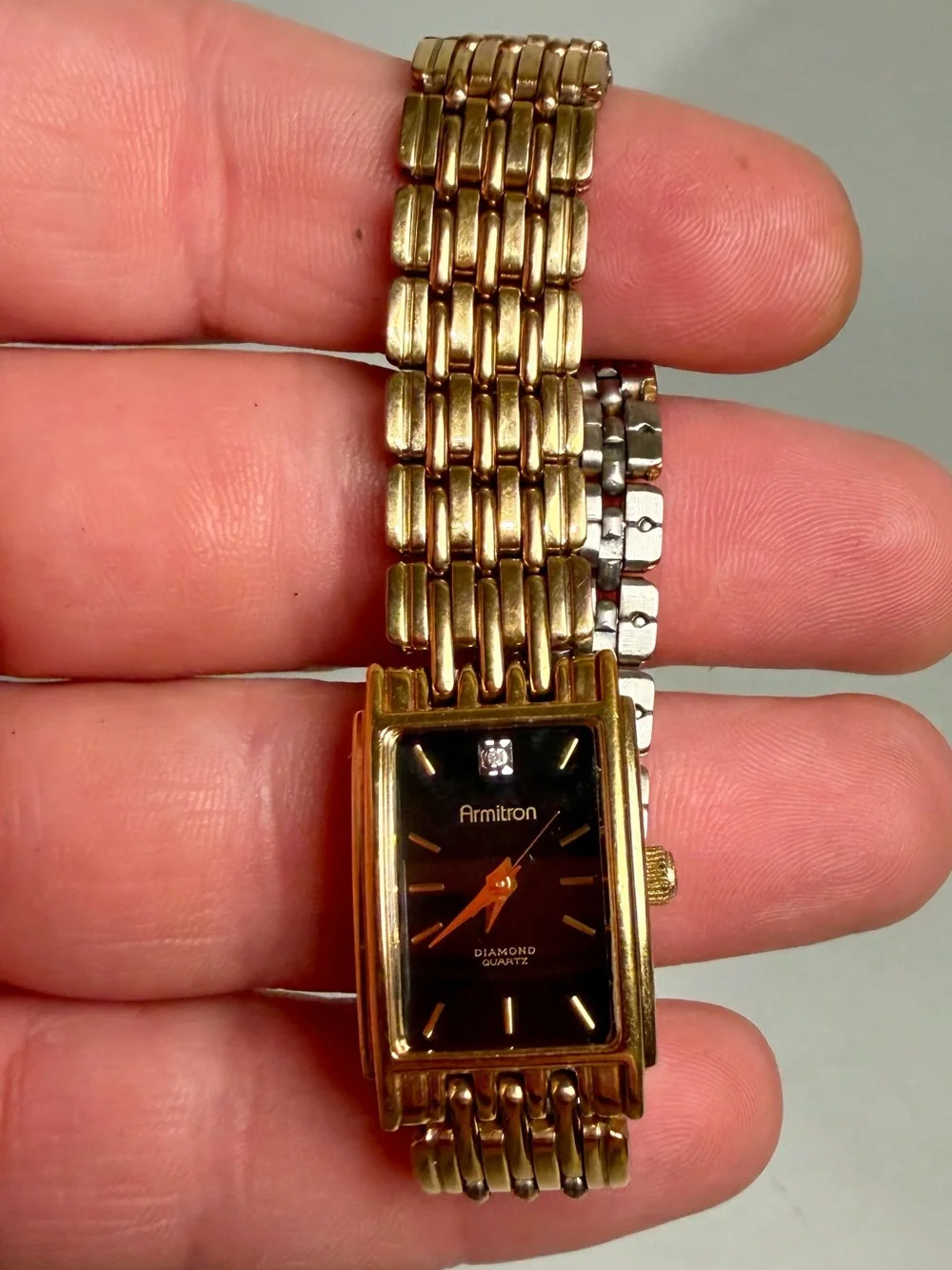 Armitron Diamond Watch Women 16mm Black Dial Gold Tone 25/3989 7